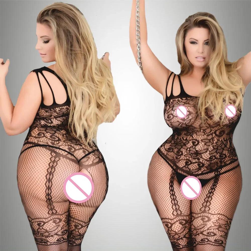 Plus Size Sexy Fishnet Bodystocking – Babydoll Dress & Mesh Lingerie for Women - Passion Pulse Adult