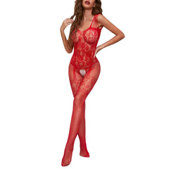 Open Bra Crotchless Lace Bodystocking with Fishnet Design - Passion Pulse Adult
