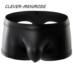 Men's Sexy PU Open Buttocks Boxers – U Convex G-String & Faux Leather Open Back Hip Panties - Passion Pulse Adult