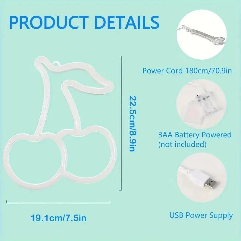 Cherry Neon Light Sign | Cute LED Wall Decor for Home, Bar, Restaurant & Party | Battery & USB Powered - Passion Pulse Adult