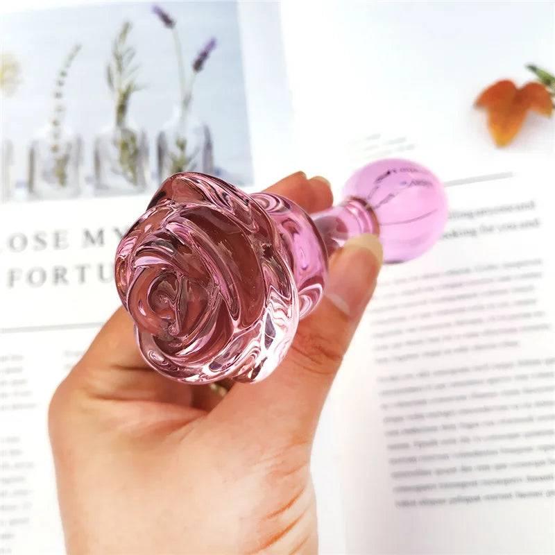 Pink Rose Glass Dildo - Elegant Flower-Shaped Pleasure Toy - Passion Pulse Adult