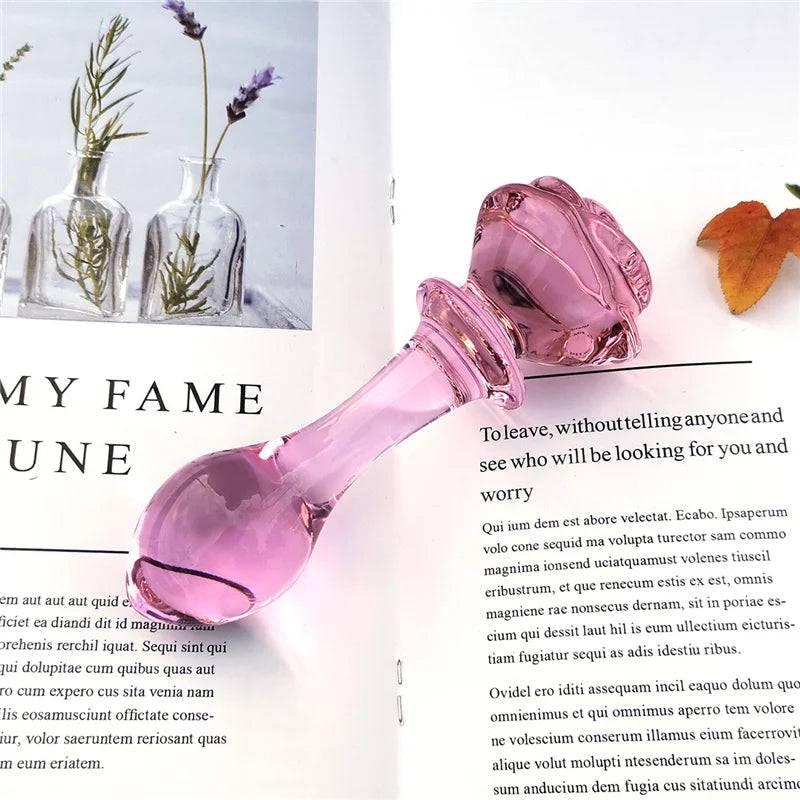 Pink Rose Glass Dildo - Elegant Flower-Shaped Pleasure Toy - Passion Pulse Adult