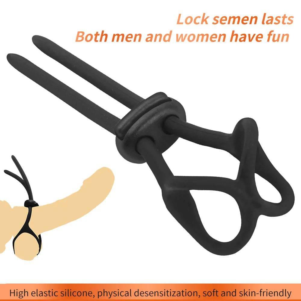 Adjustable Silicone Penis Lock Cock Ring | Bondage Erection Enhancer & Delay Ejaculation | Enlargement Ball Stretcher Massager | Sex Toy for Men - Passion Pulse Adult
