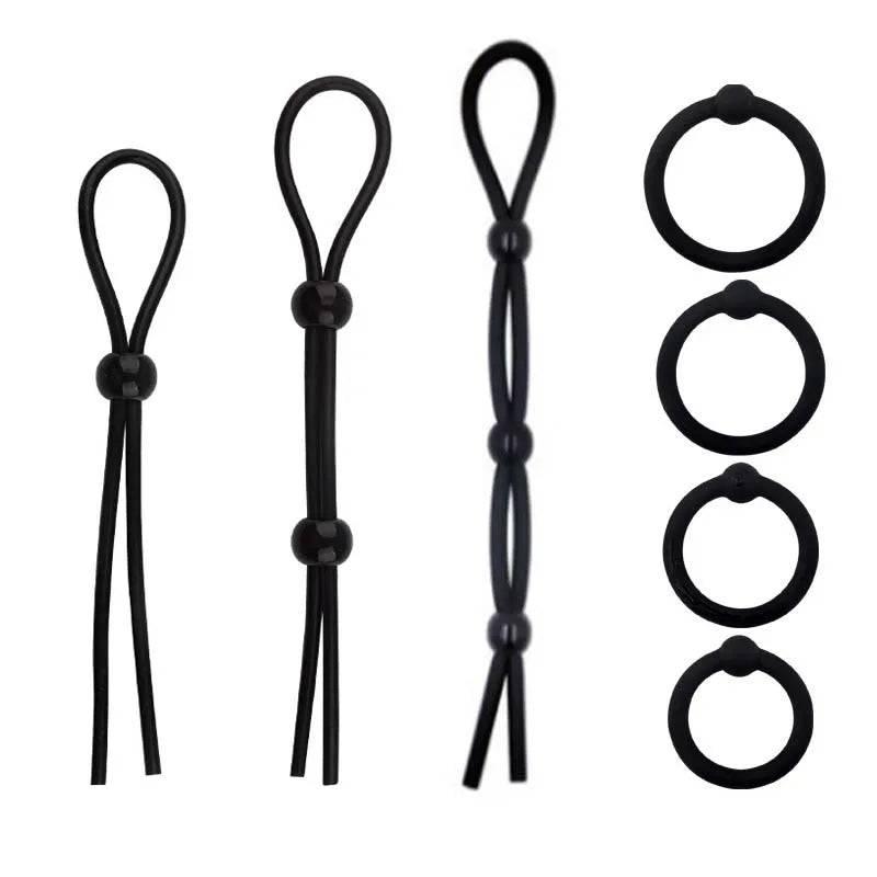 Adjustable Silicone Penis Lock Cock Ring | Bondage Erection Enhancer & Delay Ejaculation | Enlargement Ball Stretcher Massager | Sex Toy for Men - Passion Pulse Adult