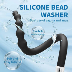 Silicone Bead Washer Douche and Enema Kit - Long 58cm Anal and Vaginal Cleaning Wand with Water Spray for Couples and Personal Hygiene - Passion Pulse Adult