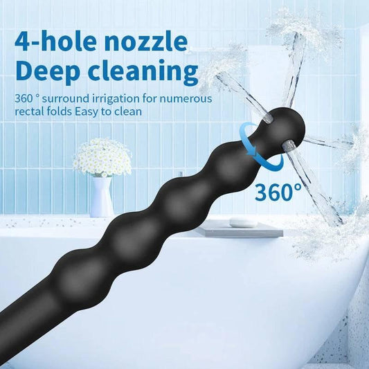 Silicone Bead Washer Douche and Enema Kit - Long 58cm Anal and Vaginal Cleaning Wand with Water Spray for Couples and Personal Hygiene - Passion Pulse Adult