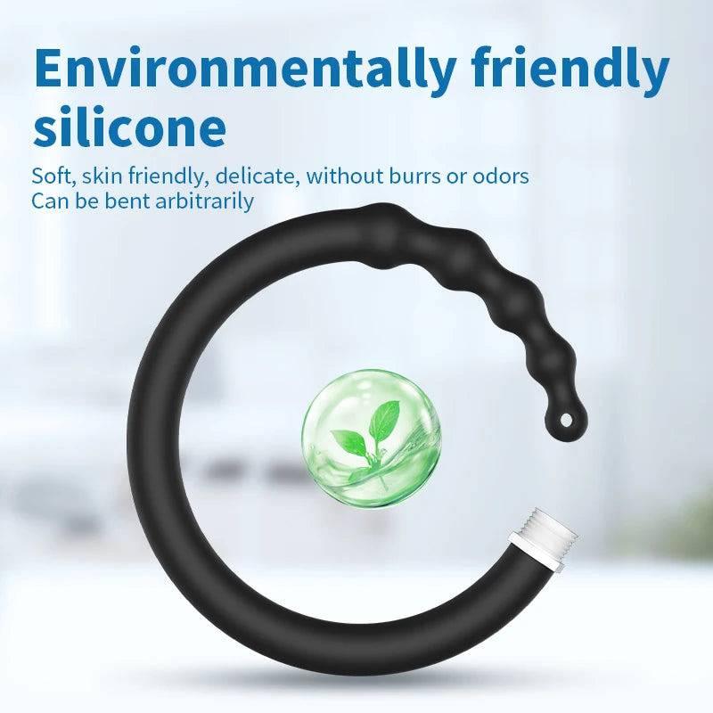 Silicone Bead Washer Douche and Enema Kit - Long 58cm Anal and Vaginal Cleaning Wand with Water Spray for Couples and Personal Hygiene - Passion Pulse Adult