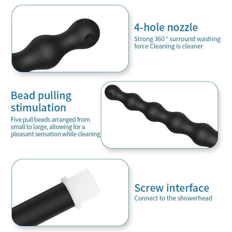 Silicone Bead Washer Douche and Enema Kit - Long 58cm Anal and Vaginal Cleaning Wand with Water Spray for Couples and Personal Hygiene - Passion Pulse Adult