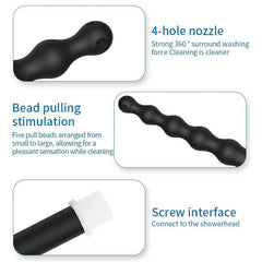 Silicone Bead Washer Douche and Enema Kit - Long 58cm Anal and Vaginal Cleaning Wand with Water Spray for Couples and Personal Hygiene - Passion Pulse Adult