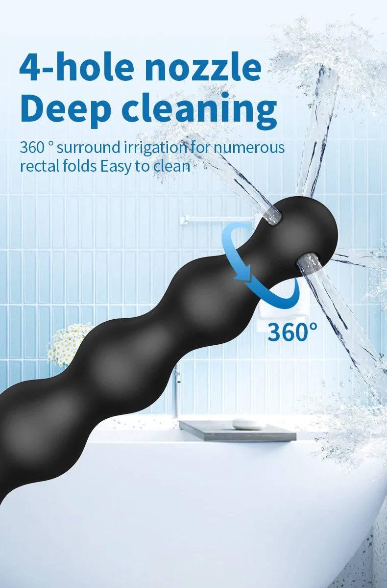 Silicone Bead Washer Douche and Enema Kit - Long 58cm Anal and Vaginal Cleaning Wand with Water Spray for Couples and Personal Hygiene - Passion Pulse Adult