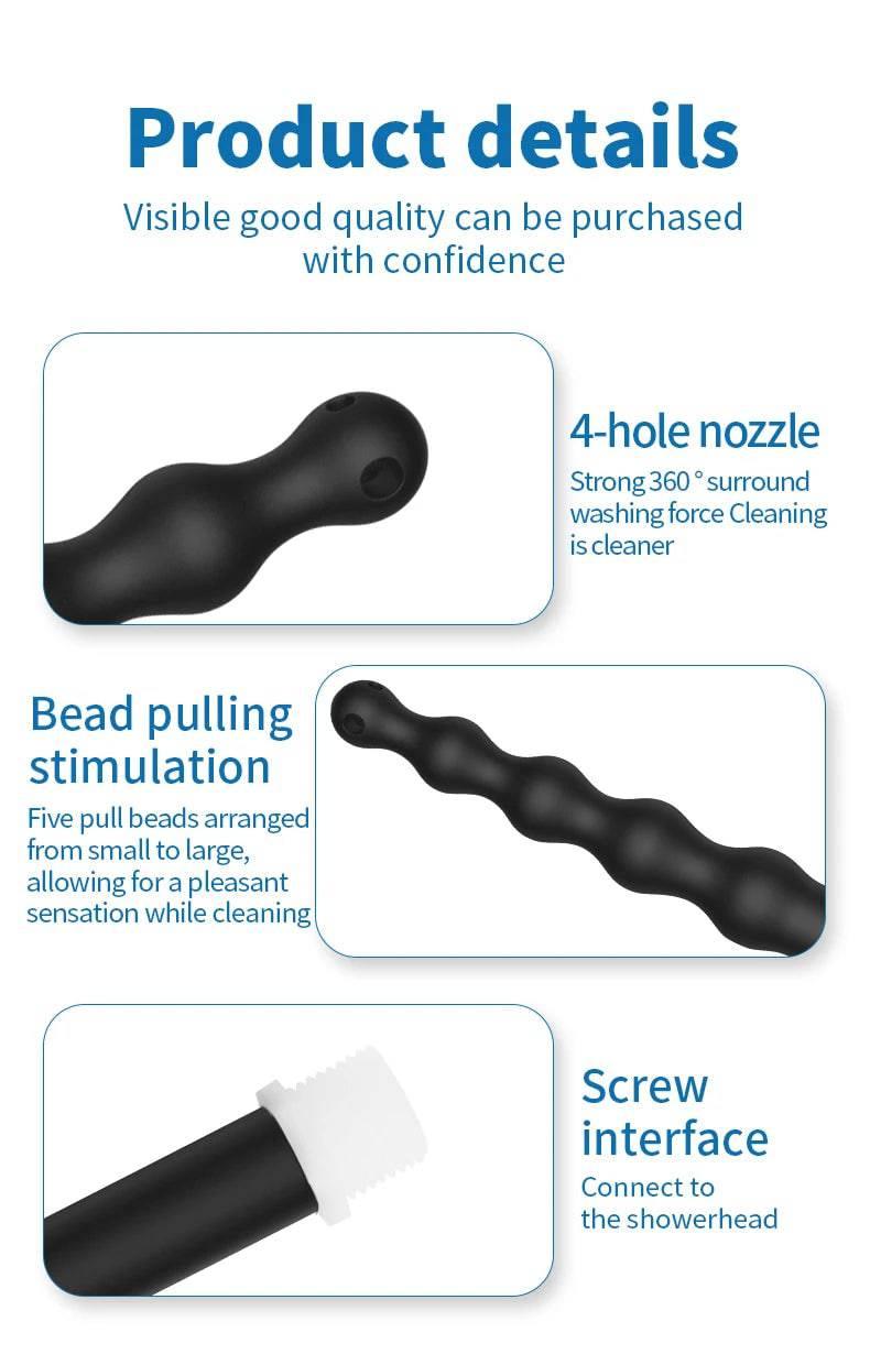 Silicone Bead Washer Douche and Enema Kit - Long 58cm Anal and Vaginal Cleaning Wand with Water Spray for Couples and Personal Hygiene - Passion Pulse Adult