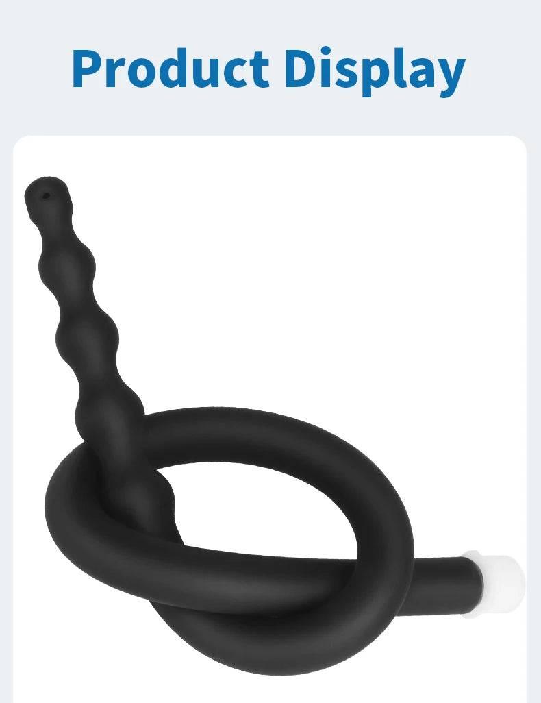 Silicone Bead Washer Douche and Enema Kit - Long 58cm Anal and Vaginal Cleaning Wand with Water Spray for Couples and Personal Hygiene - Passion Pulse Adult