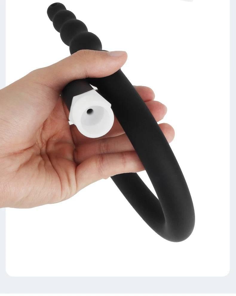 Silicone Bead Washer Douche and Enema Kit - Long 58cm Anal and Vaginal Cleaning Wand with Water Spray for Couples and Personal Hygiene - Passion Pulse Adult