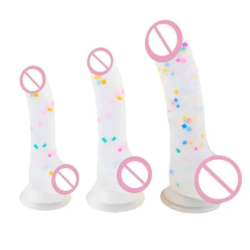 Confetti Clear Silicone Dildo – Realistic Design with Strong Suction Cup for Hands-Free Play - Passion Pulse Adult