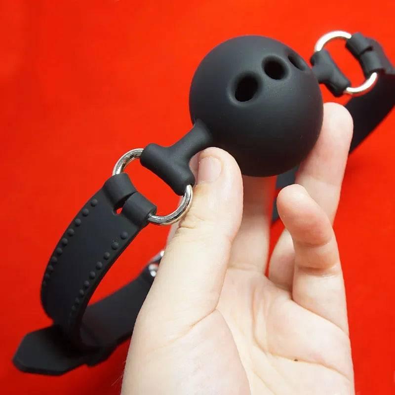 Medical Silicone Ball Gag with Breathing Holes | BDSM Mouth Gag Bondage Restraints for Couples | Slave Roleplay Adult Games - Passion Pulse Adult