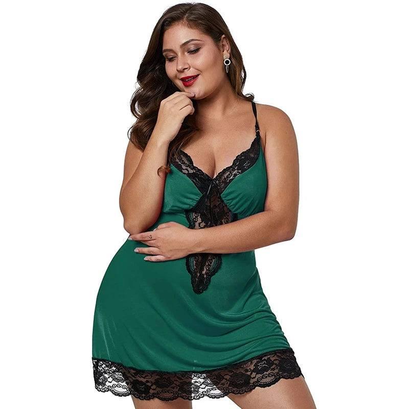Plus-Size Lace Satin Nightdress with Spaghetti Straps - Sexy Sleepwear for Women - Passion Pulse Adult