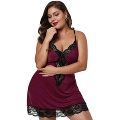 Plus-Size Lace Satin Nightdress with Spaghetti Straps - Sexy Sleepwear for Women - Passion Pulse Adult