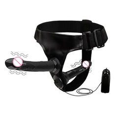 Double Penis Realistic Dildo Vibrator: Ultra Elastic Strap-On Harness for Women - Adult Sex Toy for Lesbians - Passion Pulse Adult