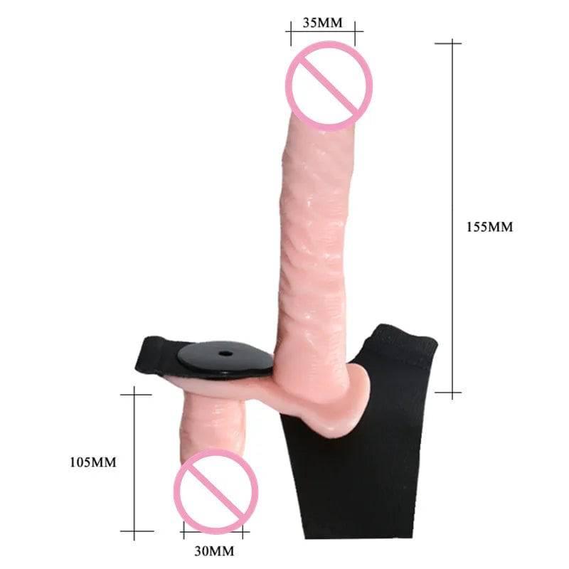 Double Penis Realistic Dildo Vibrator: Ultra Elastic Strap-On Harness for Women - Adult Sex Toy for Lesbians - Passion Pulse Adult