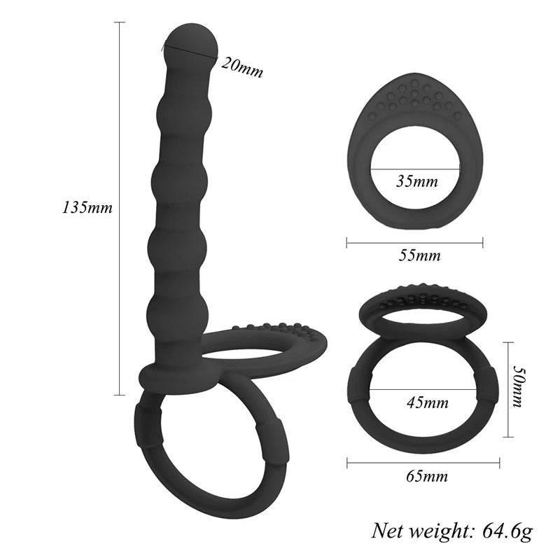 Double Penetration Toy – Anal Beads, Dildo Attachment & Cock Ring for Men & Women - Passion Pulse Adult