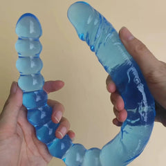 A Blue Transparent, Soft, and Elastic Dual-purpose Female Masturbator with U-shaped Double Dildo Soft Jelly for Same-sex Sex Toy - Passion Pulse Adult