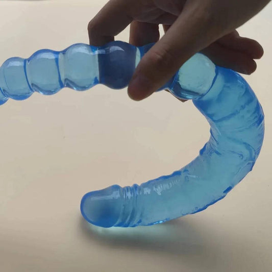 A Blue Transparent, Soft, and Elastic Dual-purpose Female Masturbator with U-shaped Double Dildo Soft Jelly for Same-sex Sex Toy - Passion Pulse Adult