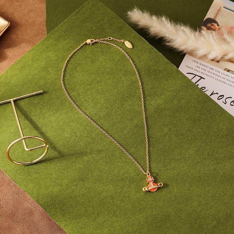 Zircon Saturn Brooch Collarbone Necklace - Passion Pulse Adult