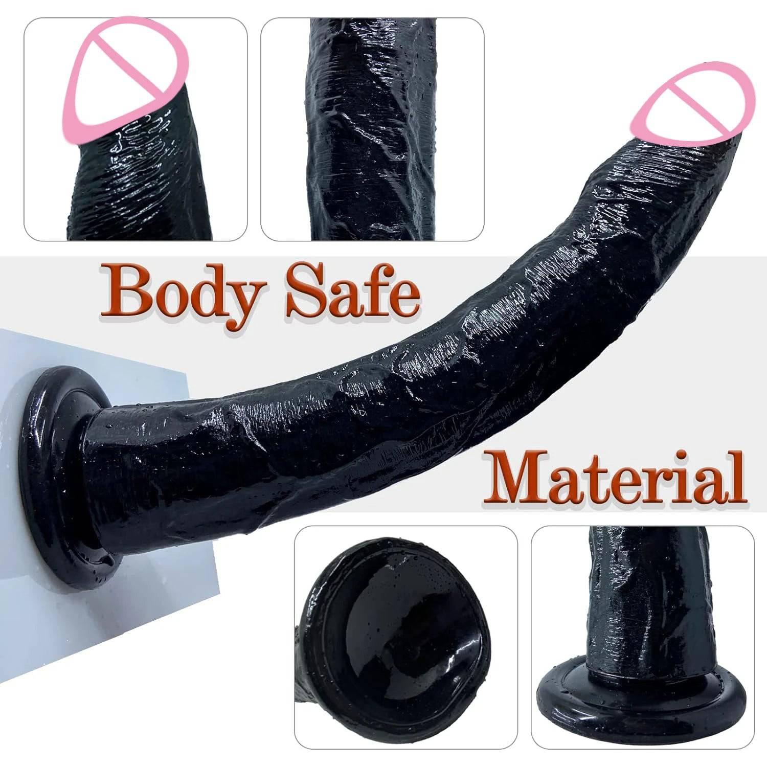 13-Inch Realistic Dildo with Strong Suction Cup - Black Jelly Adult Toy - Passion Pulse Adult