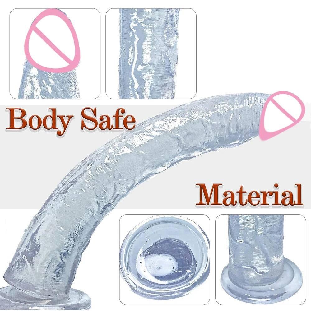 13-Inch Realistic Dildo with Strong Suction Cup - Black Jelly Adult Toy - Passion Pulse Adult