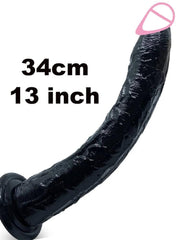 13-Inch Realistic Dildo with Strong Suction Cup - Black Jelly Adult Toy - Passion Pulse Adult