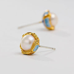 Exquisite Enamel Flower Ear Studs adorned with New Freshwater Pearls - Passion Pulse Adult