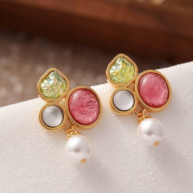 Colorful Glass Pearl Stud Earrings - Passion Pulse Adult