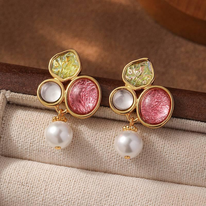 Colorful Glass Pearl Stud Earrings - Passion Pulse Adult