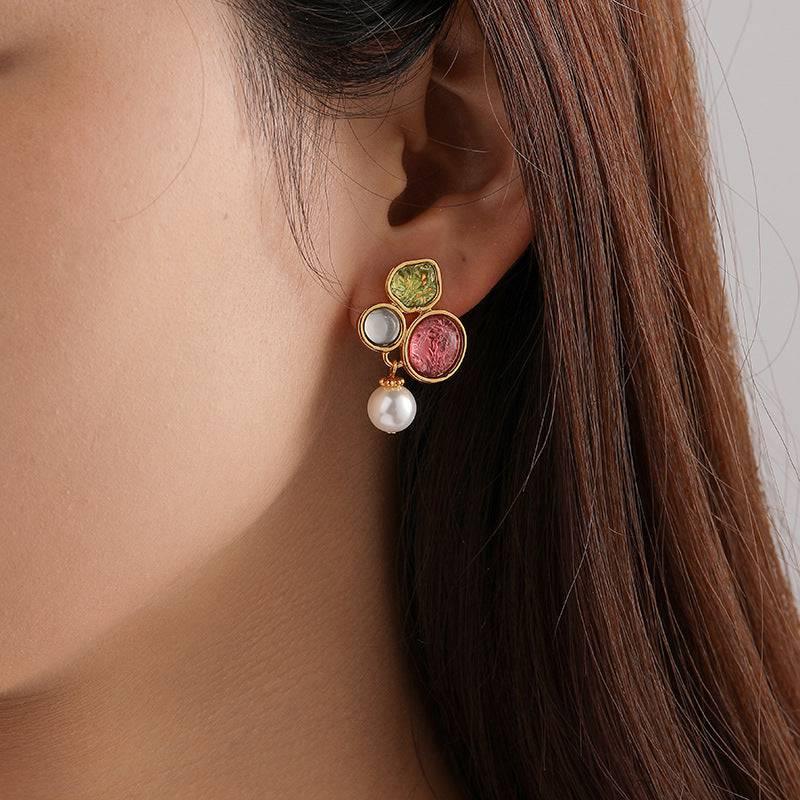 Colorful Glass Pearl Stud Earrings - Passion Pulse Adult