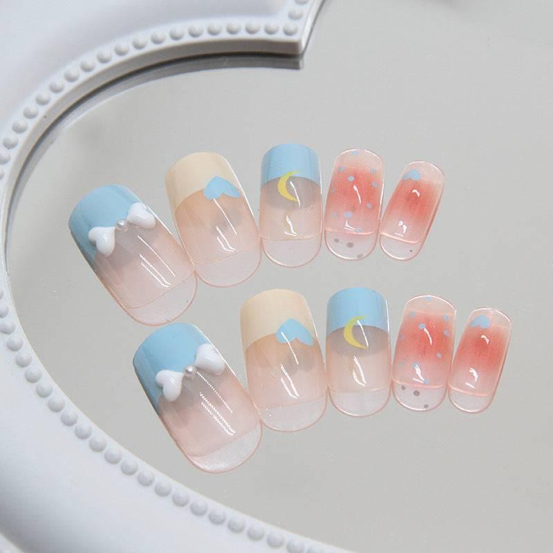 Cute nail art nail patch wearable and removable polka dot moon love butterfly French nail patch - Passion Pulse Adult