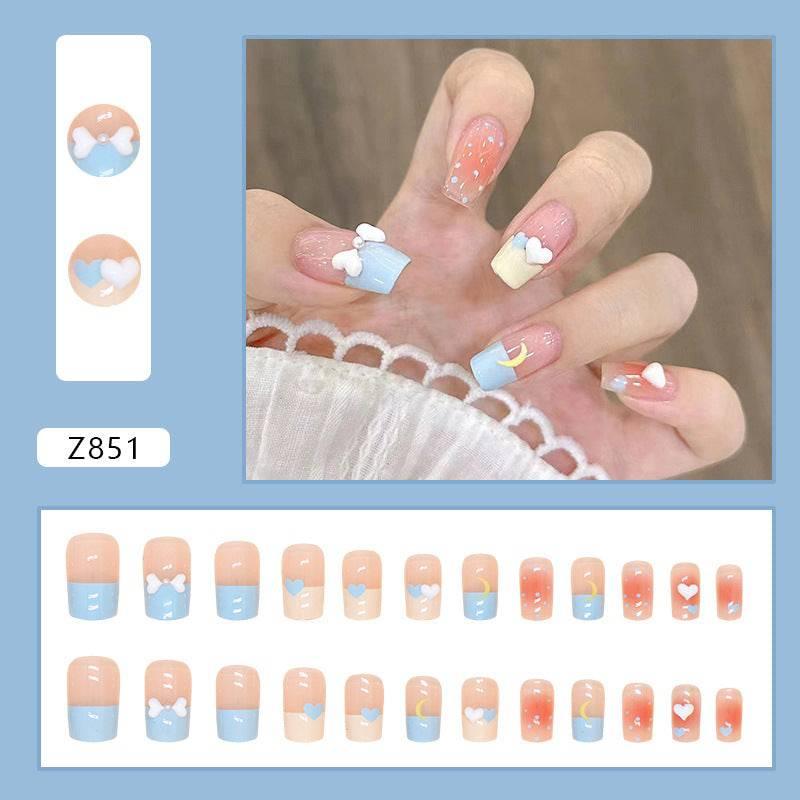 Cute nail art nail patch wearable and removable polka dot moon love butterfly French nail patch - Passion Pulse Adult