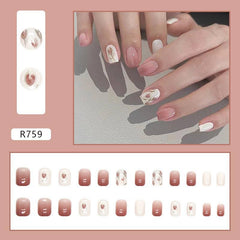 Elegant Floral Design Press-On Nail Set Wearing Short Flowers - Passion Pulse Adult