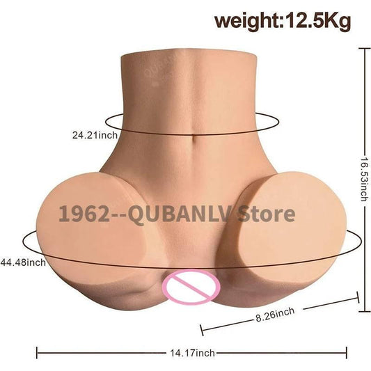 Female Sexy Torso Sex Doll: Big Ass with Automatic Sucking and Vibrating Features, Realistic Life Size Pussy, 5 Vibrations and 5 Suction Modes - Passion Pulse Adult