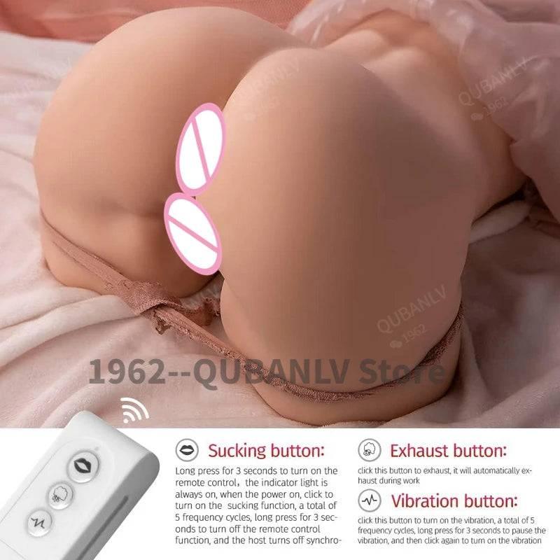 Female Sexy Torso Sex Doll: Big Ass with Automatic Sucking and Vibrating Features, Realistic Life Size Pussy, 5 Vibrations and 5 Suction Modes - Passion Pulse Adult