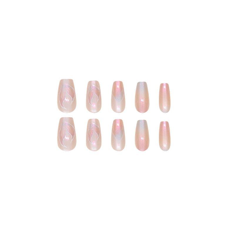 French Manicure Style with Holographic Shine Wearing Press-On Nail Set - Passion Pulse Adult