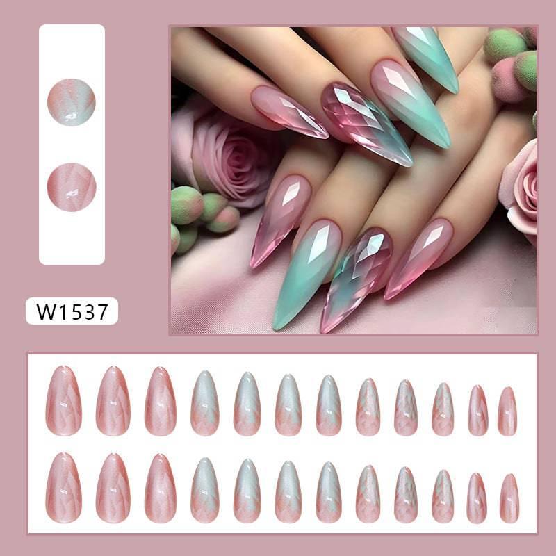 Gradient Wearing Nail Green Pink Glue - Passion Pulse Adult