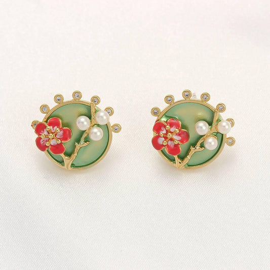 Oil Painting Flower Pearl Earrings - Passion Pulse Adult