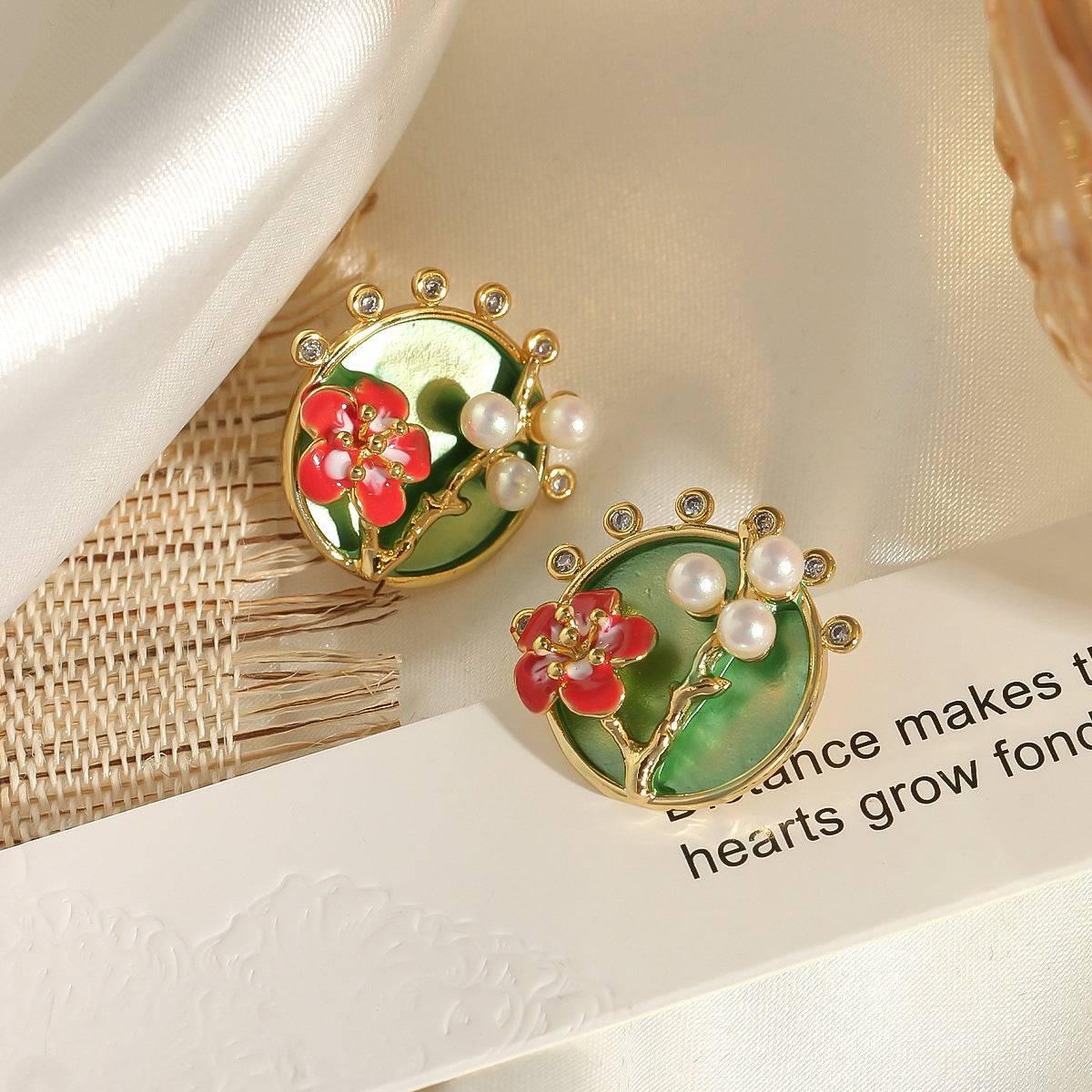 Oil Painting Flower Pearl Earrings - Passion Pulse Adult