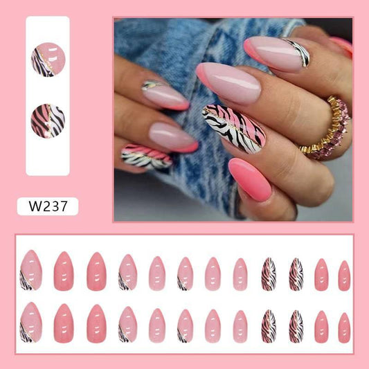 Pink Pizzazz Zebra Tips Press-On Nail Wearing - Passion Pulse Adult