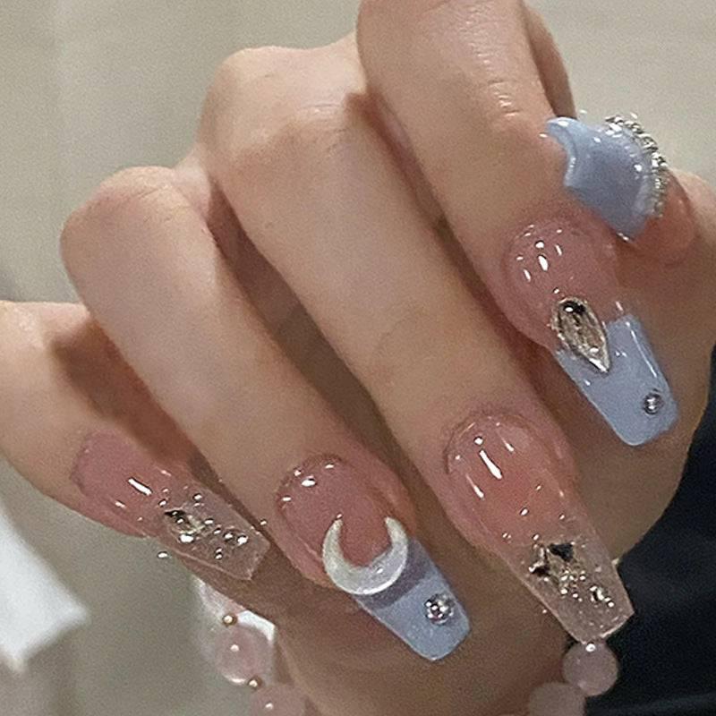 Sea Salt Macaron Color Clear Diamond Wearable Nails - Passion Pulse Adult