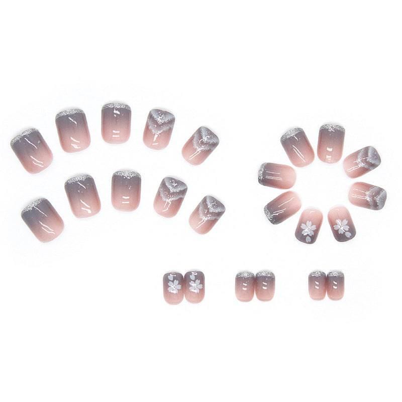Short and thin new nail tips blue gradient smudged shiny fragments nail tips - Passion Pulse Adult