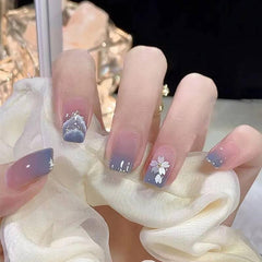 Short and thin new nail tips blue gradient smudged shiny fragments nail tips - Passion Pulse Adult