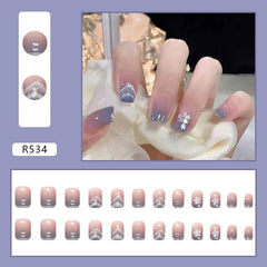 Short and thin new nail tips blue gradient smudged shiny fragments nail tips - Passion Pulse Adult