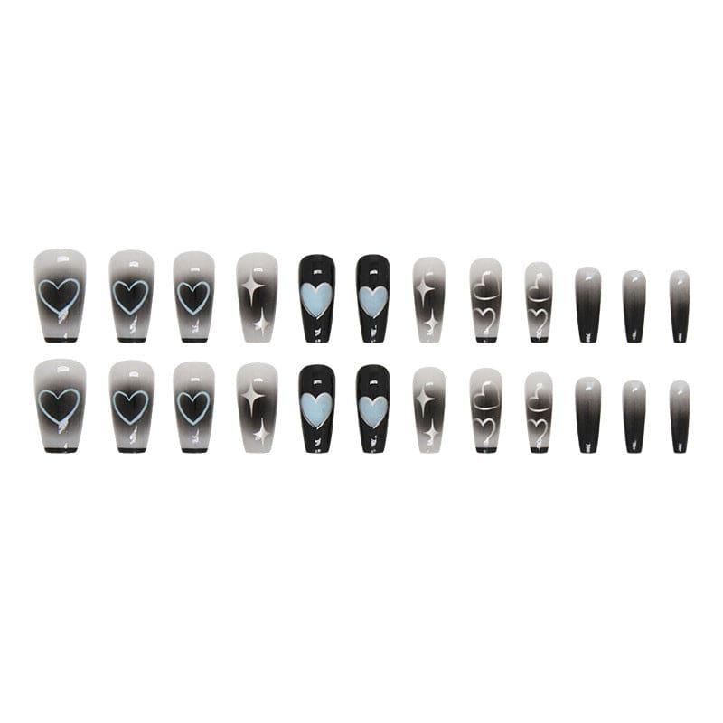 Silver Heart Shaped Star Fake Nails - Passion Pulse Adult