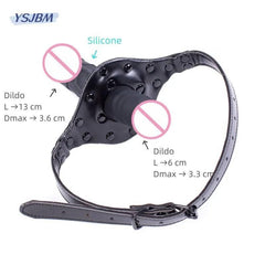 Double-Head Realistic Dildo Plug with Fetish Slave BDSM Bondage | Open Mouth Gags & Oral Restraints | Sex Toy for Couples & Lesbians - Passion Pulse Adult